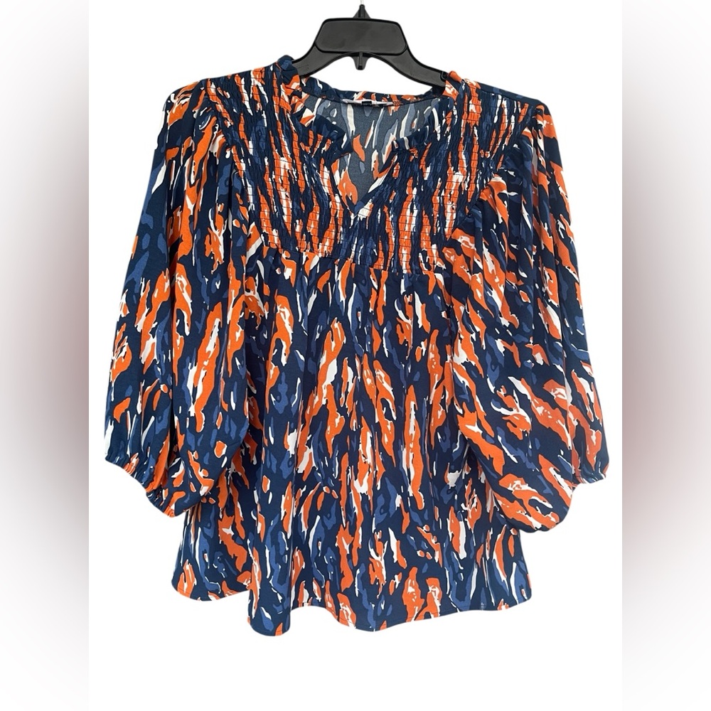 Michelle McDowell Size 2X Vibrant Orange and Blue Women’s cottage boho blouse